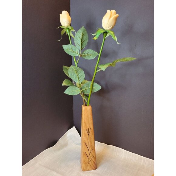 Handcrafted Wood Vase With White Roses Carved Tagua Nut by Just Paper Roses - Picture 2 of 9